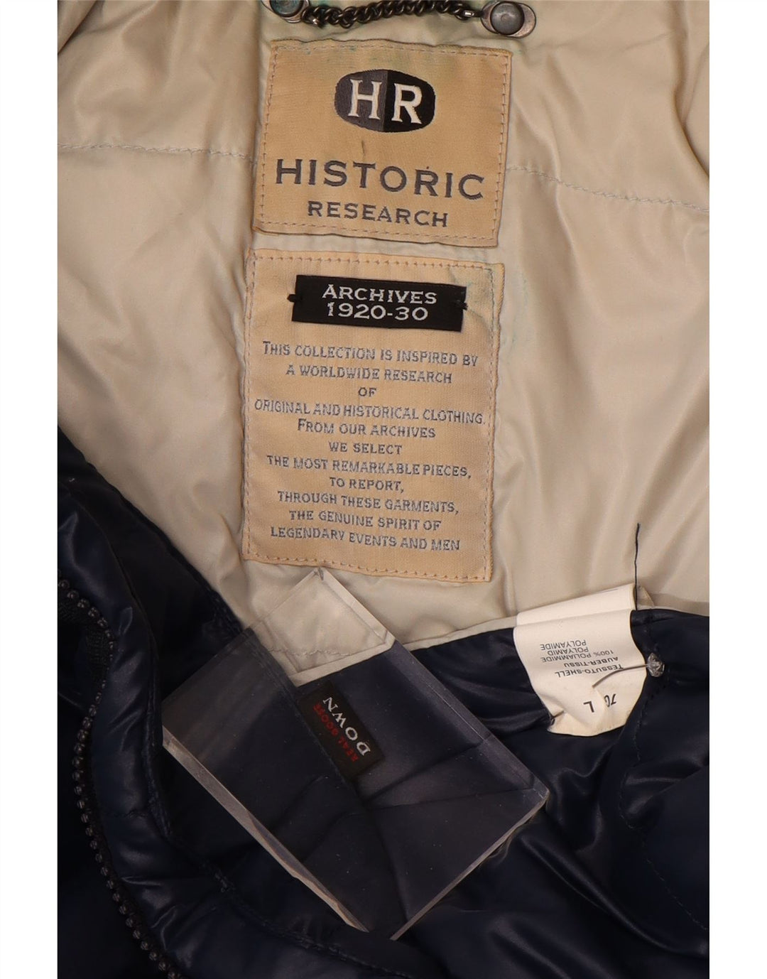 Historic Research Mens Hooded Padded Jacket UK 40 Large Navy Blue Polyamide