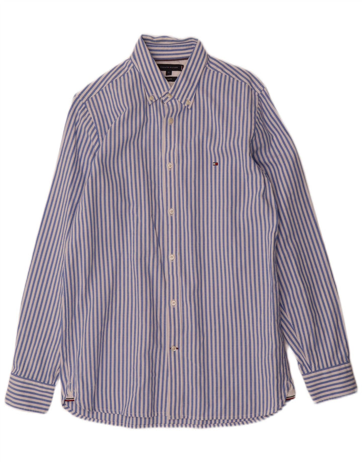 Tommy Hilfiger Mens Slim Fit Shirt Medium Blue Striped Cotton