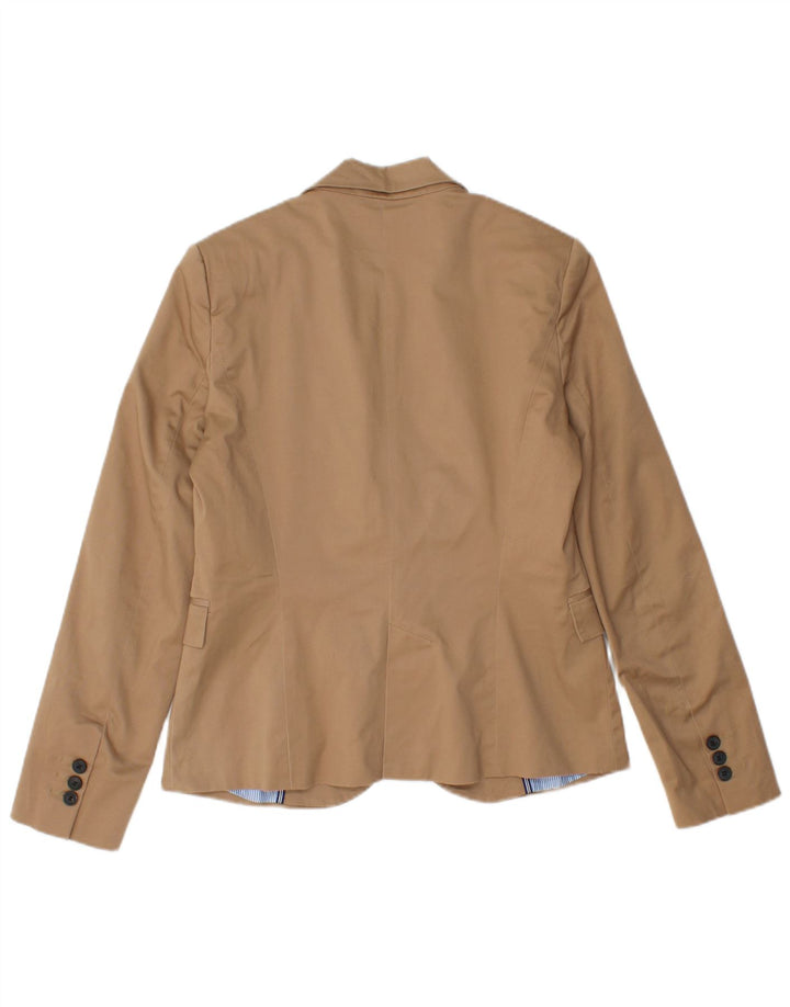 ZARA Womens 1 Button Blazer Jacket UK 14 Large Brown Cotton