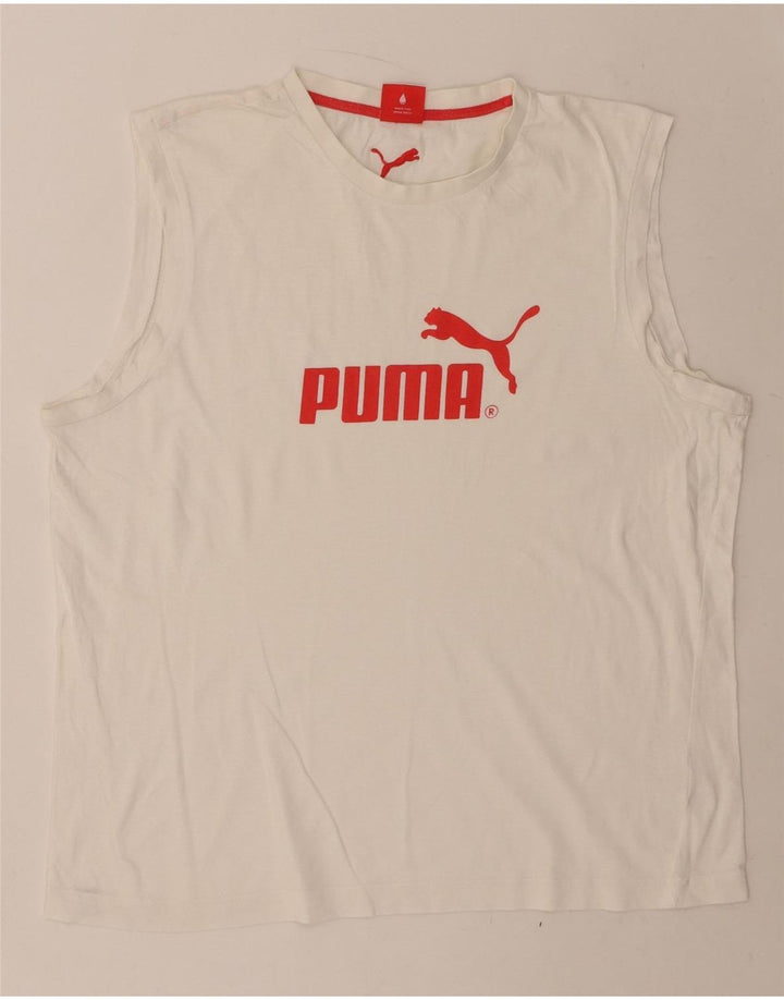 PUMA Mens Graphic Vest Top XL White Vintage Puma and Second-Hand Puma from Messina Hembry 