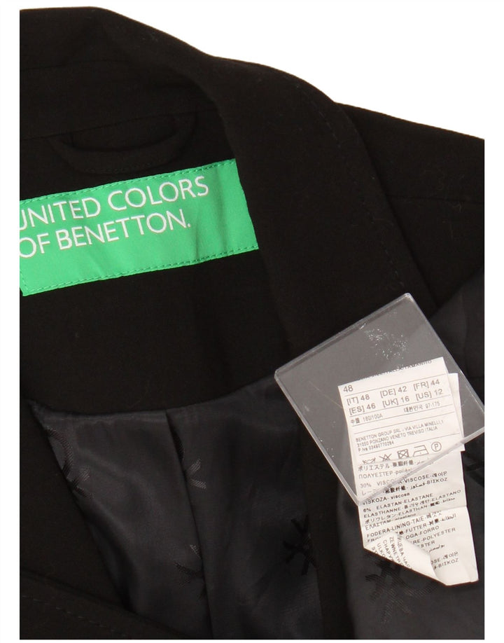 Benetton Womens 1 Button Blazer Jacket UK 16 Large Black Polyester
