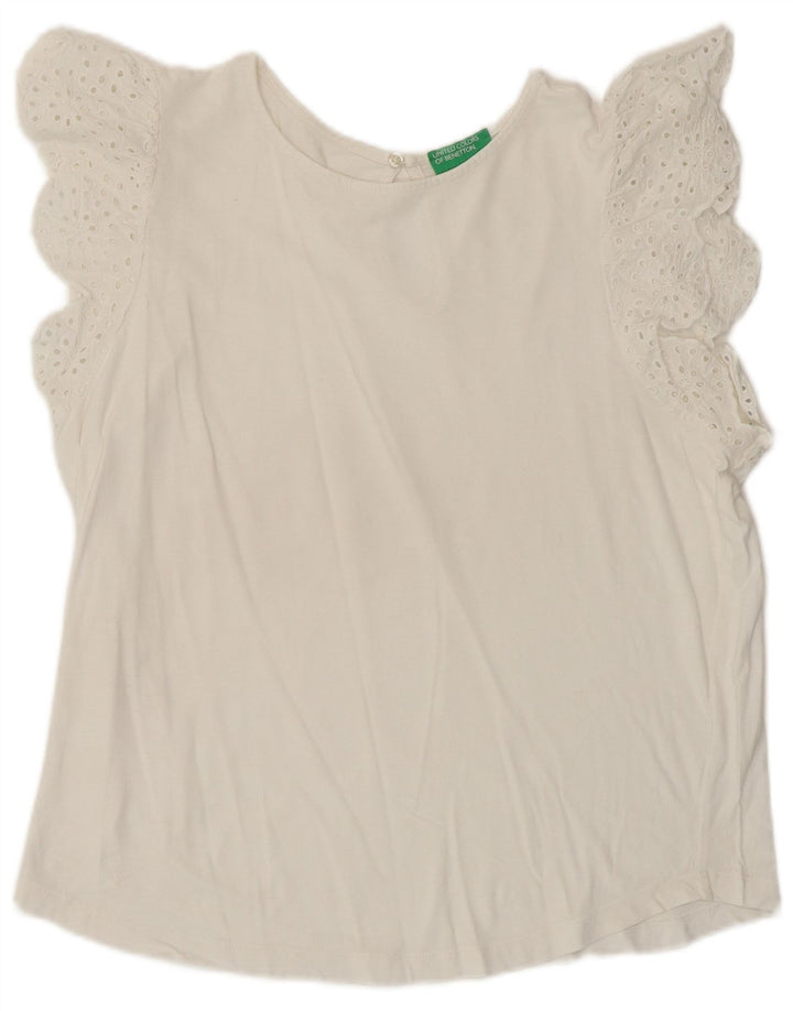 BENETTON Womens Blouse Top UK 16 Large White Cotton