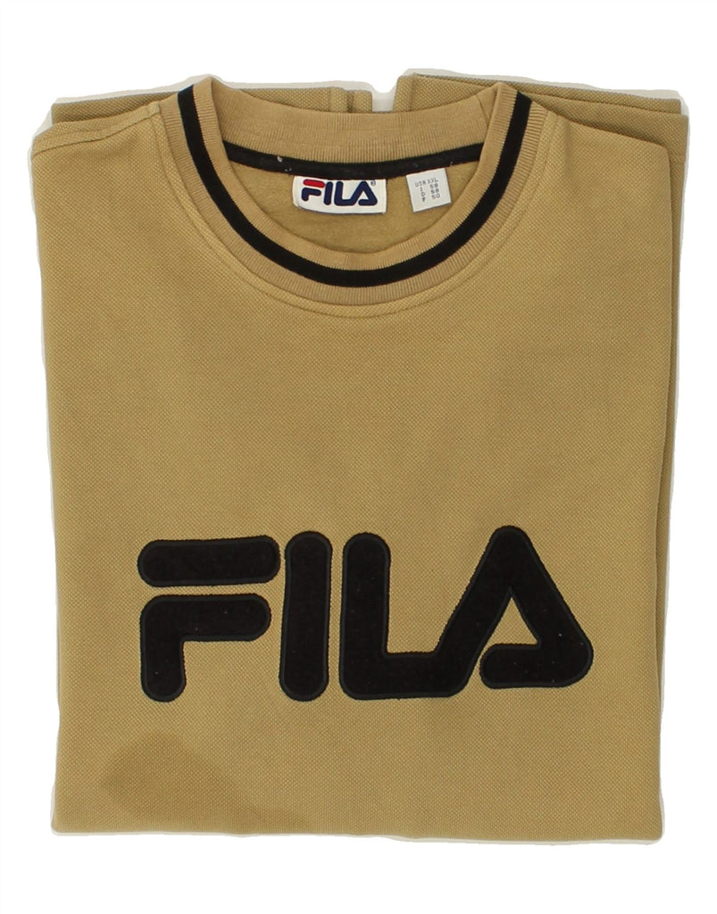 FILA Mens Graphic Sweatshirt Jumper IT 58 2XL Khaki Cotton | Vintage Fila | Thrift | Second-Hand Fila | Used Clothing | Messina Hembry 