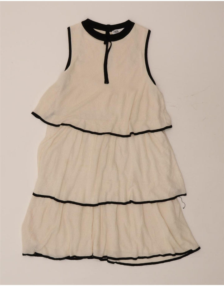 Zara Womens Tiered Dress UK 10 Small White Viscose