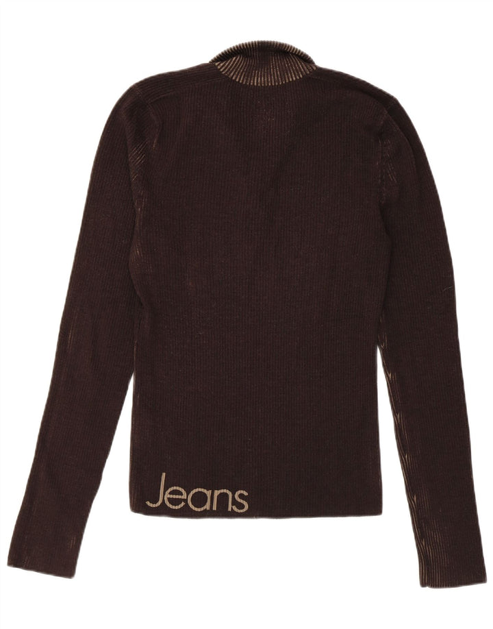 CALVIN KLEIN JEANS Womens Button Neck Jumper Sweater UK 10 Small Brown