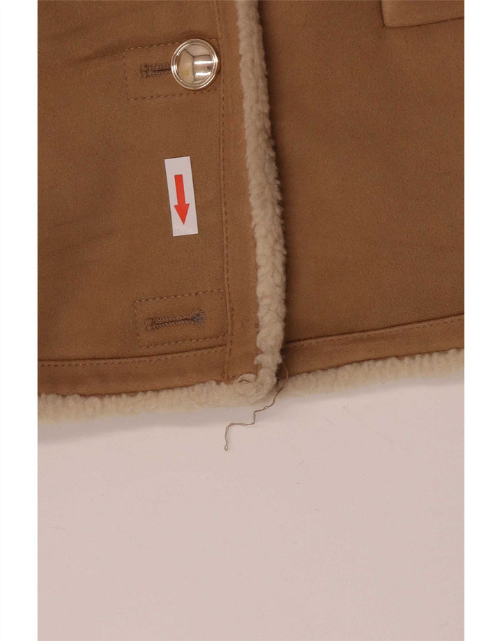 Zara Womens Oversized Sherpa Jacket UK 6 XS Brown Polyester