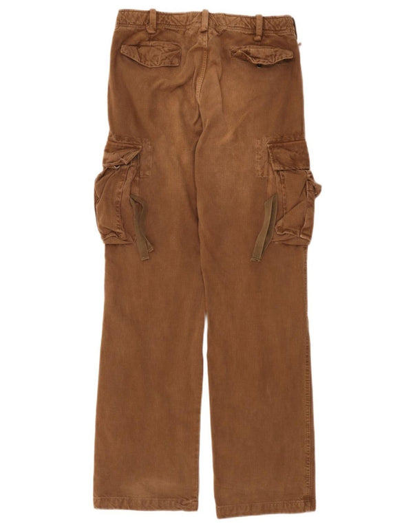 Oviesse Mens Straight Cargo Trousers IT 48 Medium W34 L34 Brown Pinstripe