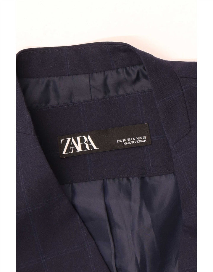 Zara Womens 1 Button Blazer Jacket EU 38 Small Navy Blue Check