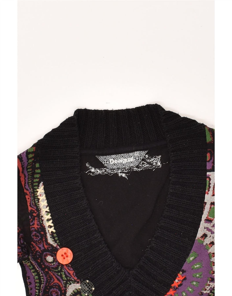 DESIGUAL Womens Abstract Pattern V-Neck Jumper Sweater UK 8 Small Black | Vintage Desigual | Thrift | Second-Hand Desigual | Used Clothing | Messina Hembry 