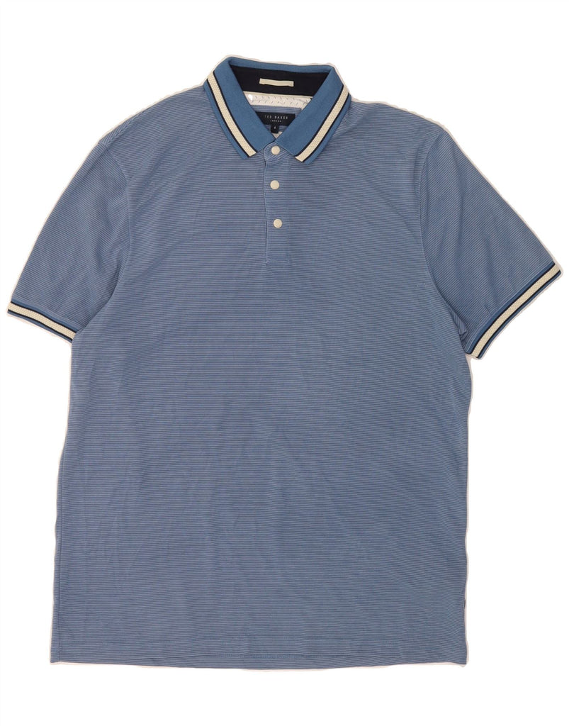 TED BAKER Mens London Polo Shirt Size 4 Large Blue Pinstripe Modal Vintage Ted Baker and Second-Hand Ted Baker from Messina Hembry 