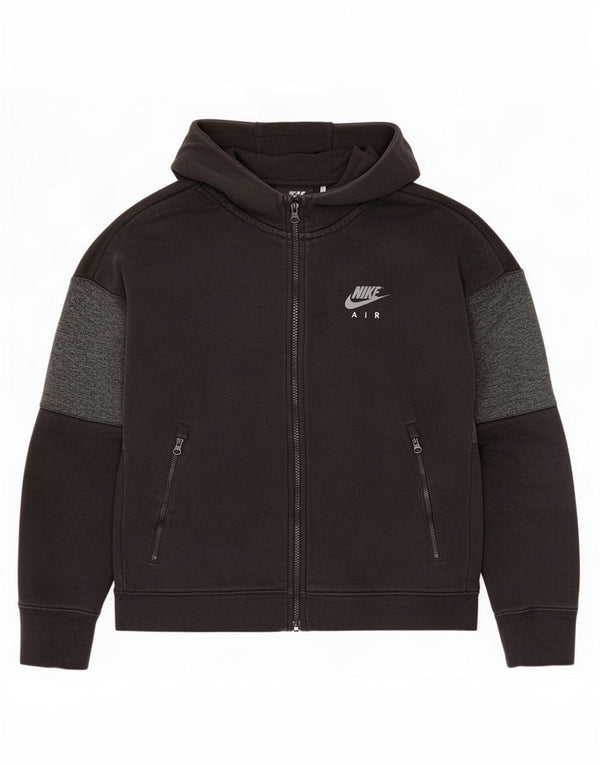 Nike Girls Zip Hoodie Sweater 12-13 Years Large Black Colourblock Cotton