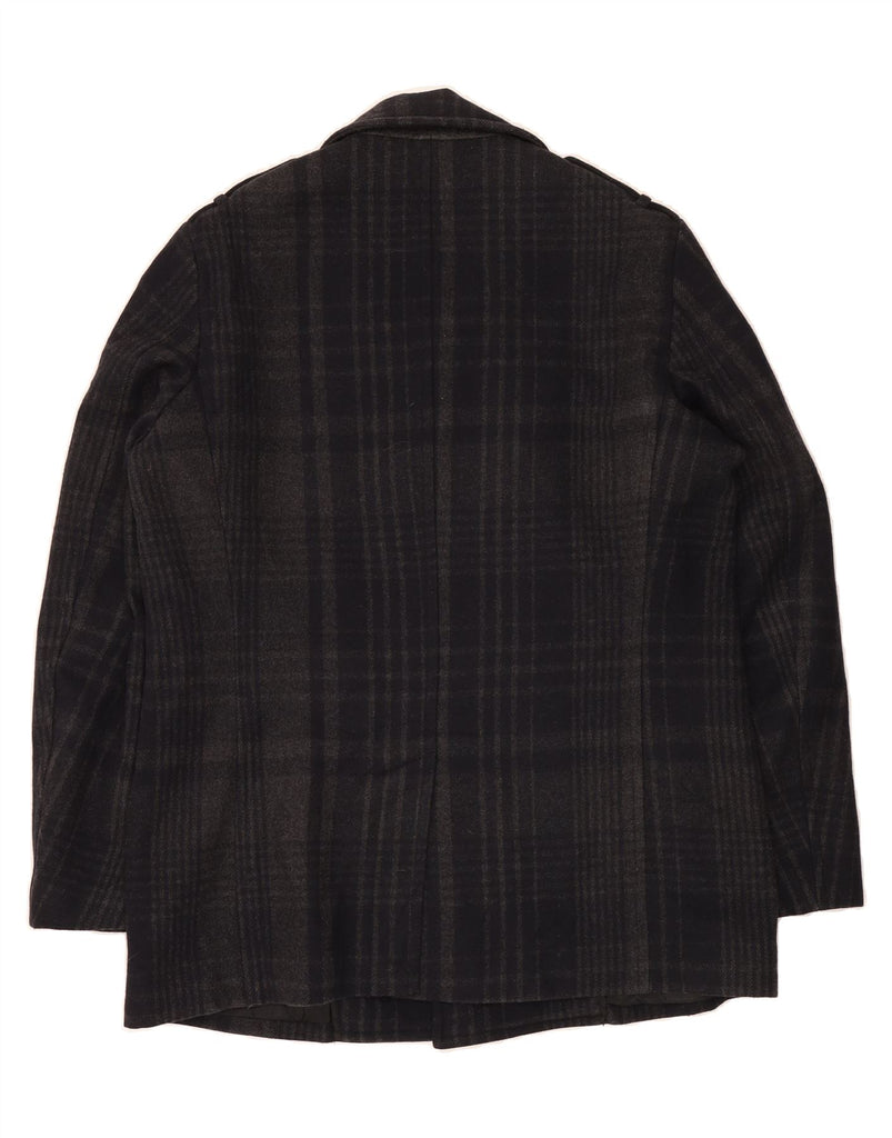 BANANA REPUBLIC Mens Pea Coat UK 40 Large Grey Check Wool Vintage Banana Republic and Second-Hand Banana Republic from Messina Hembry 