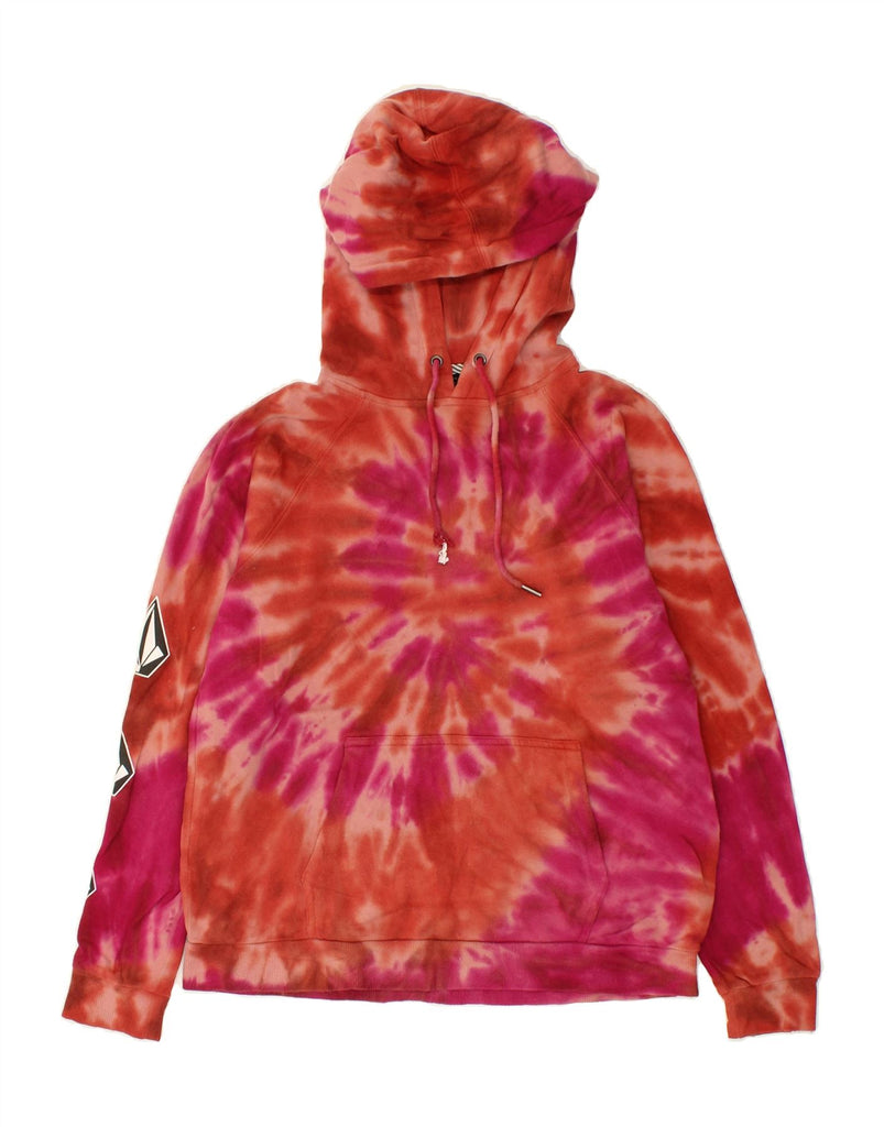 VOLCOM Womens Graphic Hoodie Jumper UK 0/2 XS Pink Tie Dye Cotton | Vintage Volcom | Thrift | Second-Hand Volcom | Used Clothing | Messina Hembry 