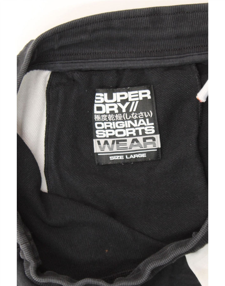 SUPERDRY Mens Graphic Sport Shorts Large  Black Colourblock Cotton