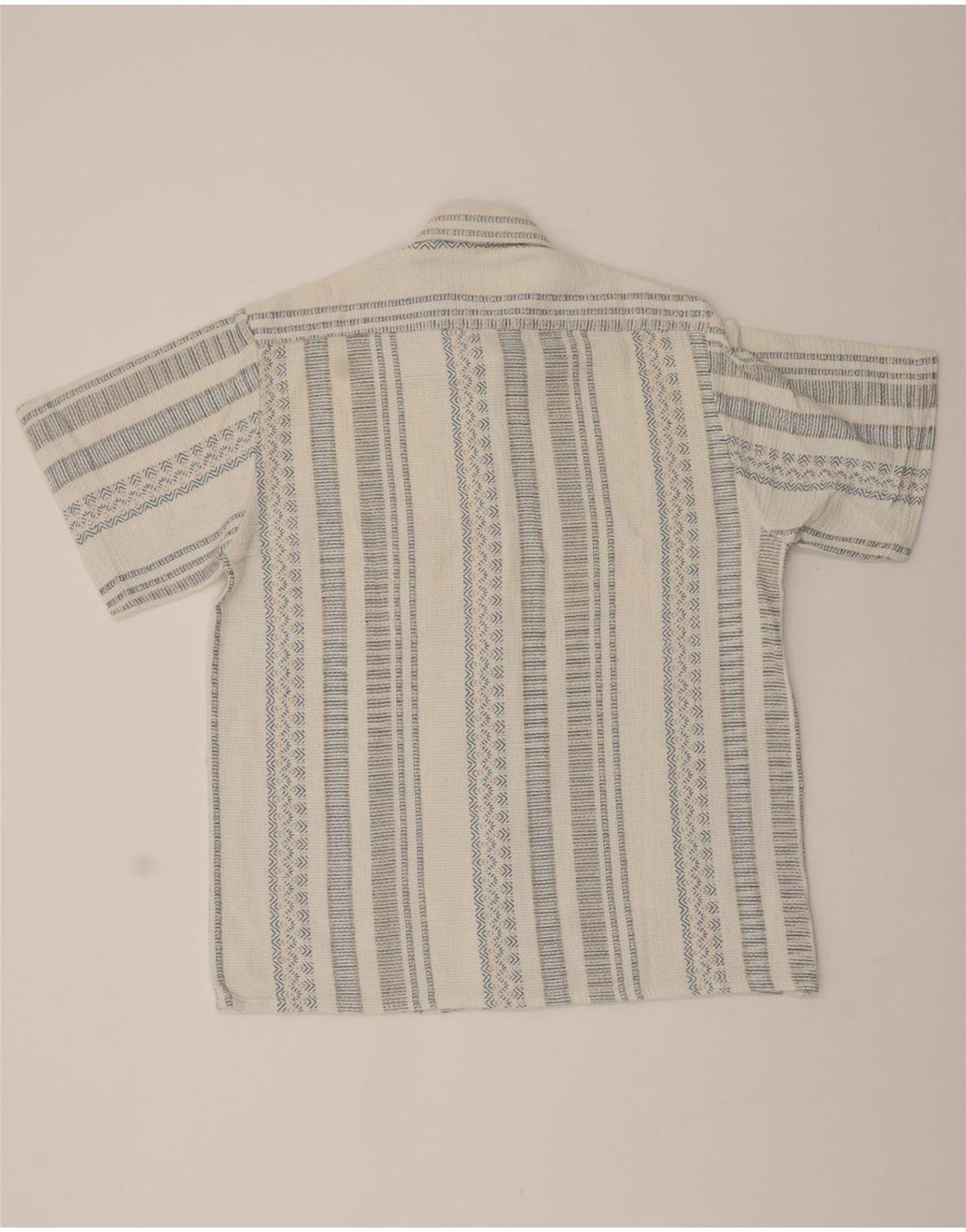 VINTAGE Mens Short Sleeve Flannel Shirt Large White Striped Vintage Vintage and Second-Hand Vintage from Messina Hembry 