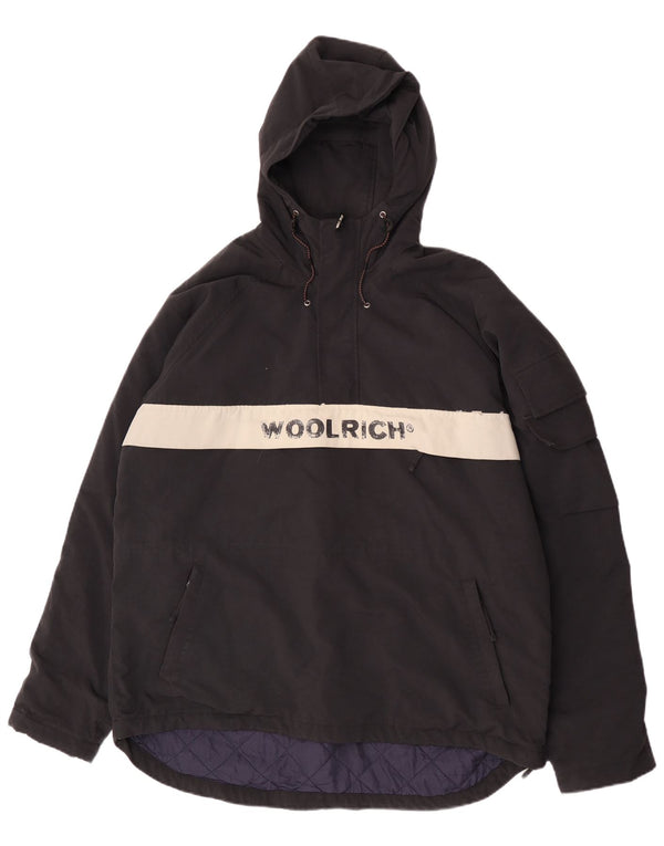 Woolrich Mens Graphic Hooded Anorak Jacket UK 42 XL Black Colourblock Nylon