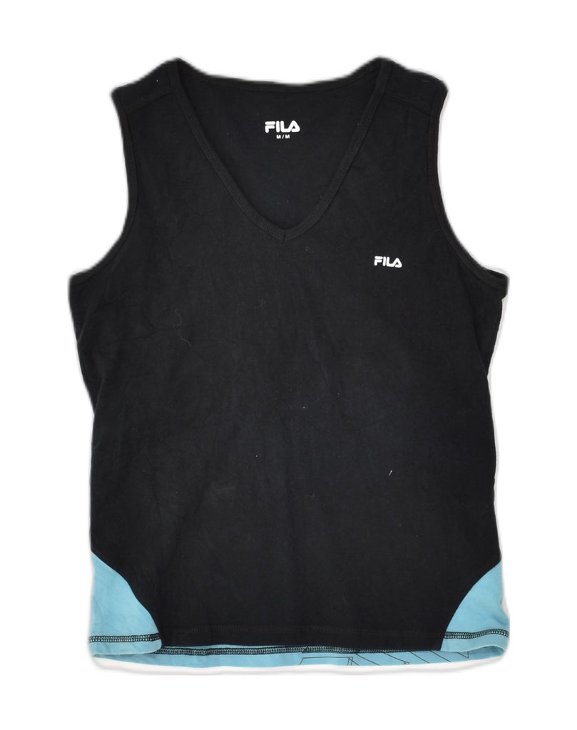 FILA Womens Vest Top UK 12 Medium Black Colourblock Cotton | Vintage Fila | Thrift | Second-Hand Fila | Used Clothing | Messina Hembry 