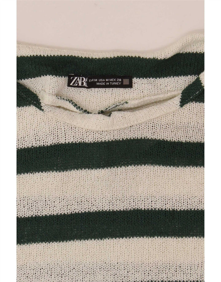 Zara Womens T-Shirt Top UK 14 Medium White Striped