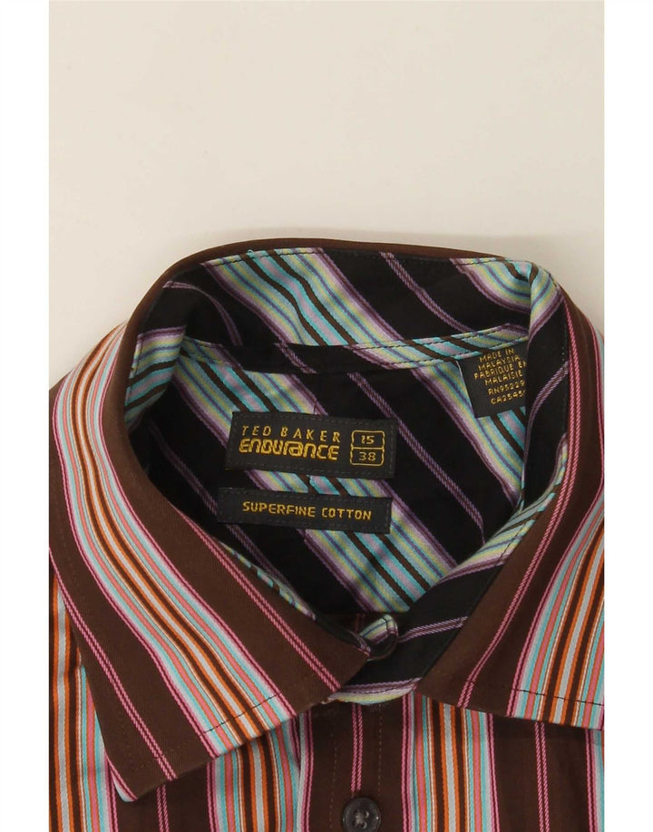 Ted Baker Mens Formal Shirt Size 38 15 Medium Brown Striped Cotton