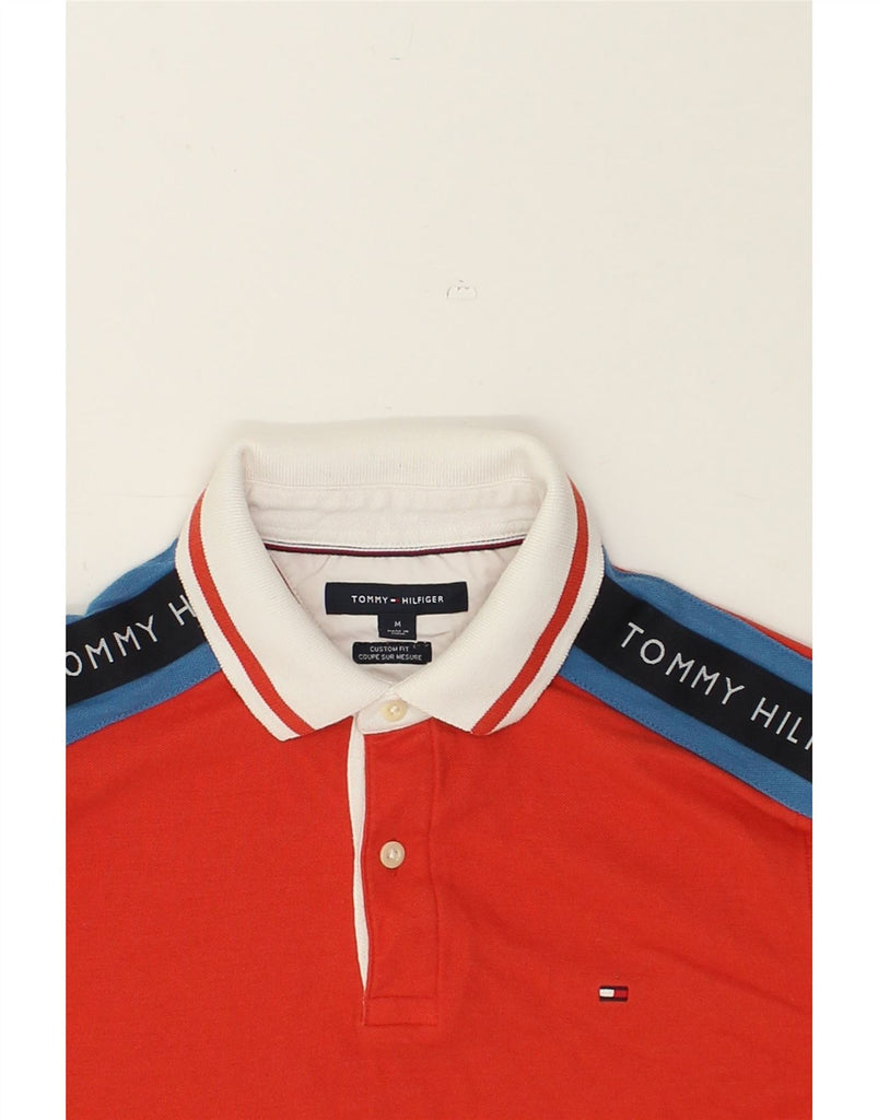 TOMMY HILFIGER Mens Graphic Custom Fit Polo Shirt Medium Red Colourblock | Vintage Tommy Hilfiger | Thrift | Second-Hand Tommy Hilfiger | Used Clothing | Messina Hembry 