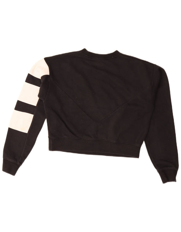 Adidas Womens Crop Sweatshirt Jumper UK 10 Small Black Colourblock