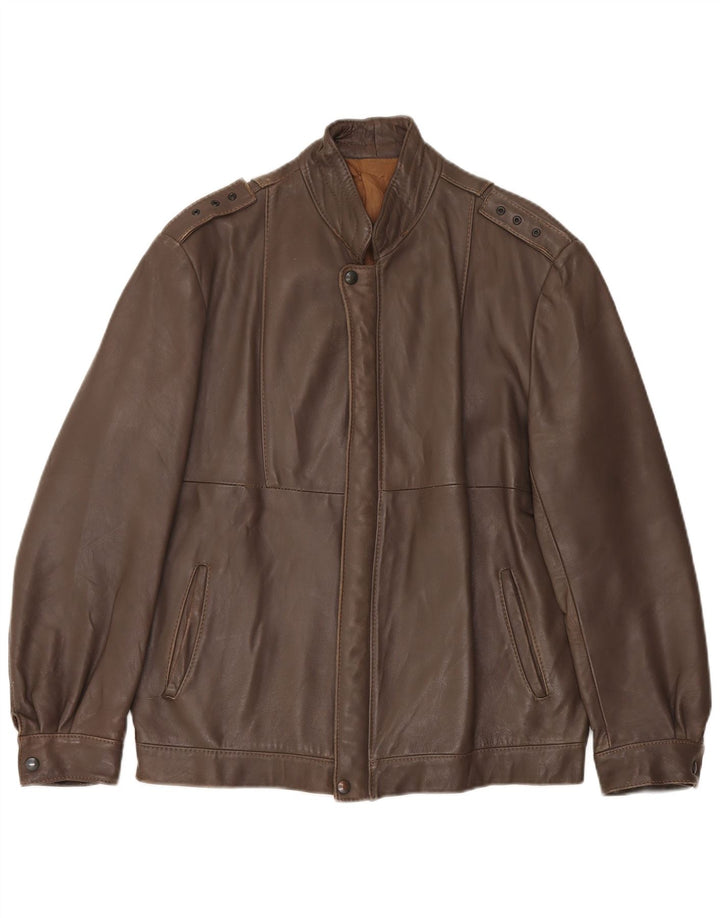 Vintage Mens Military Leather Jacket IT 52 XL Brown