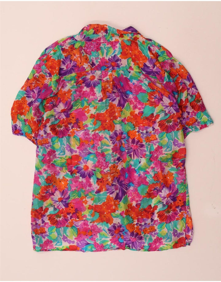 VINTAGE Womens Short Sleeve Shirt Blouse UK 14 Medium Multicoloured Floral