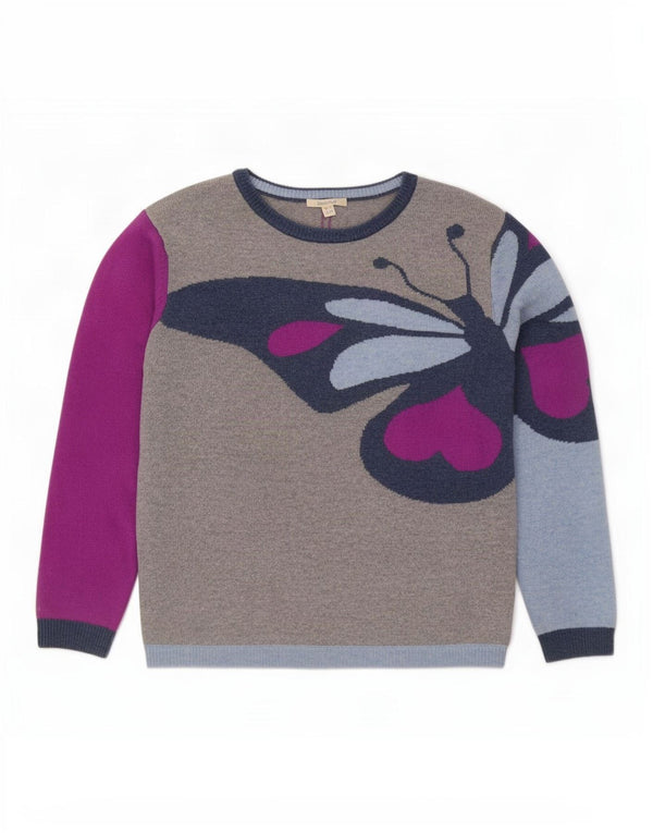 White Stuff Womens Boat Neck Jumper Sweater UK 14 Large Grey Butterfly