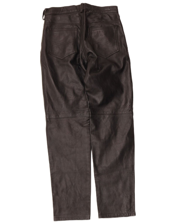 Vintage Womens Straight Leather Trousers UK 14 Large W30 L30 Black