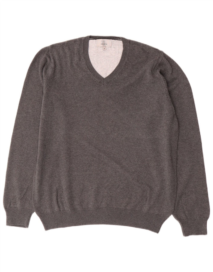 Marks & Spencer Mens V-Neck Jumper Sweater Medium Grey Cotton