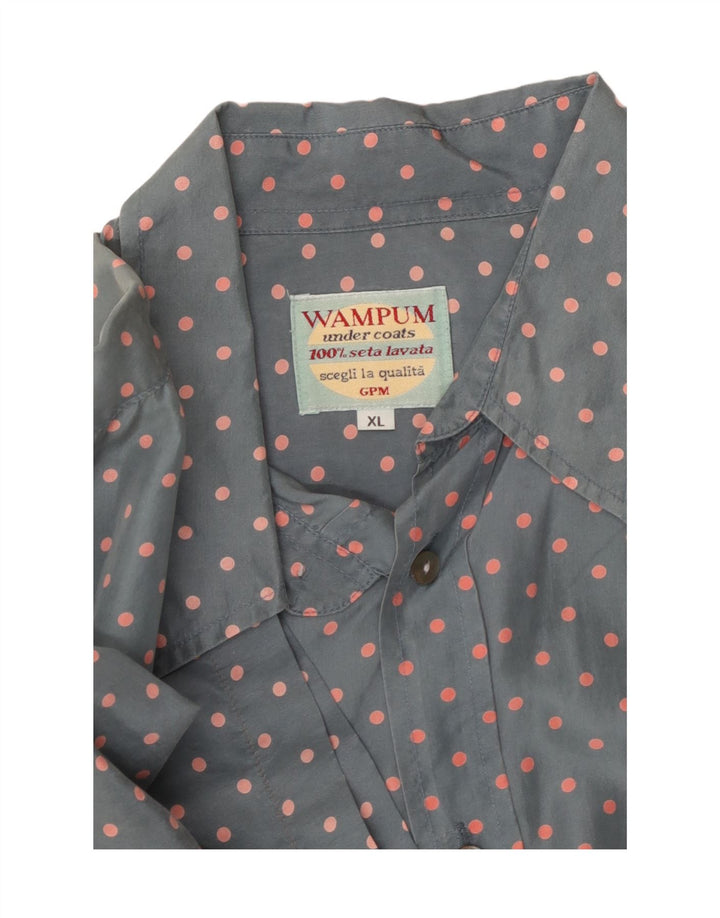 WAMPUM Mens Short Sleeve Shirt XL Grey Spotted Silk