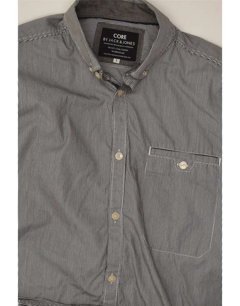 JACK & JONES Mens Shirt Large Grey Pinstripe Cotton Vintage Jack & Jones and Second-Hand Jack & Jones from Messina Hembry 