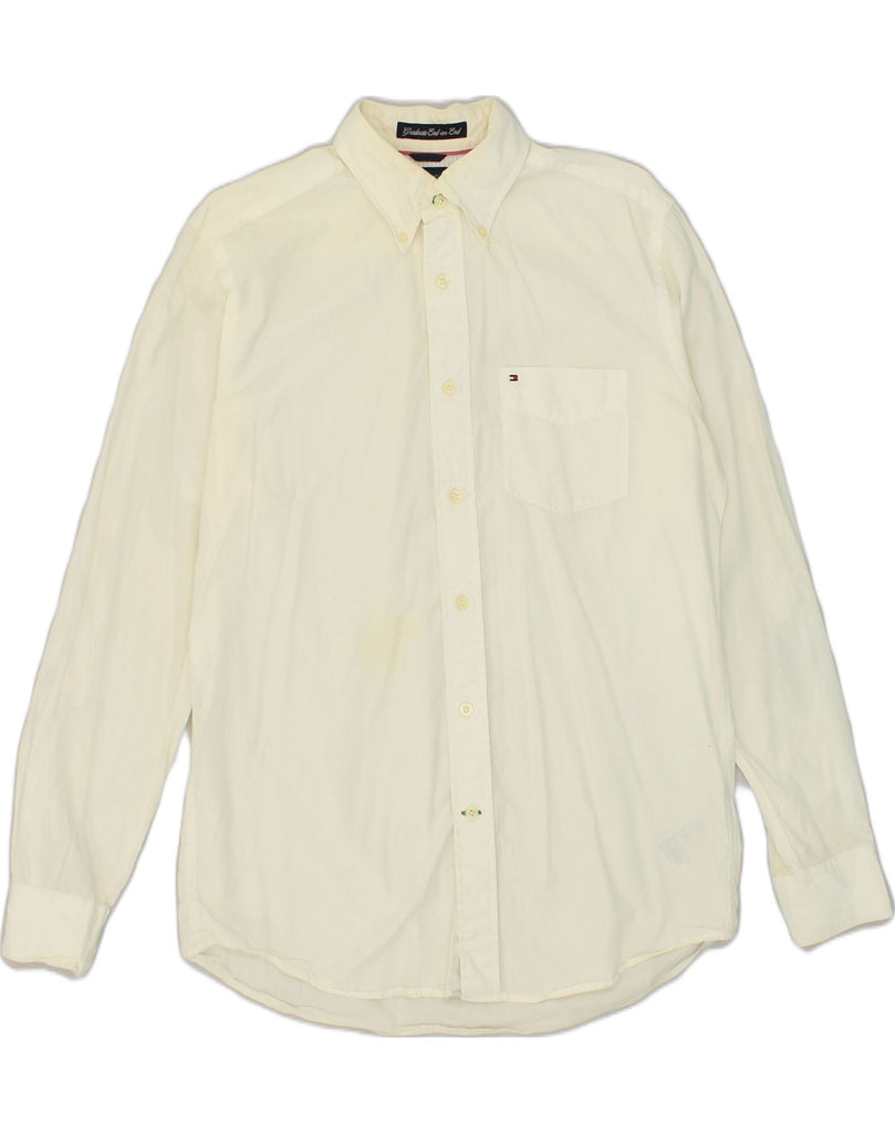 TOMMY HILFIGER Mens Shirt Small Off White Cotton | Vintage Tommy Hilfiger | Thrift | Second-Hand Tommy Hilfiger | Used Clothing | Messina Hembry 