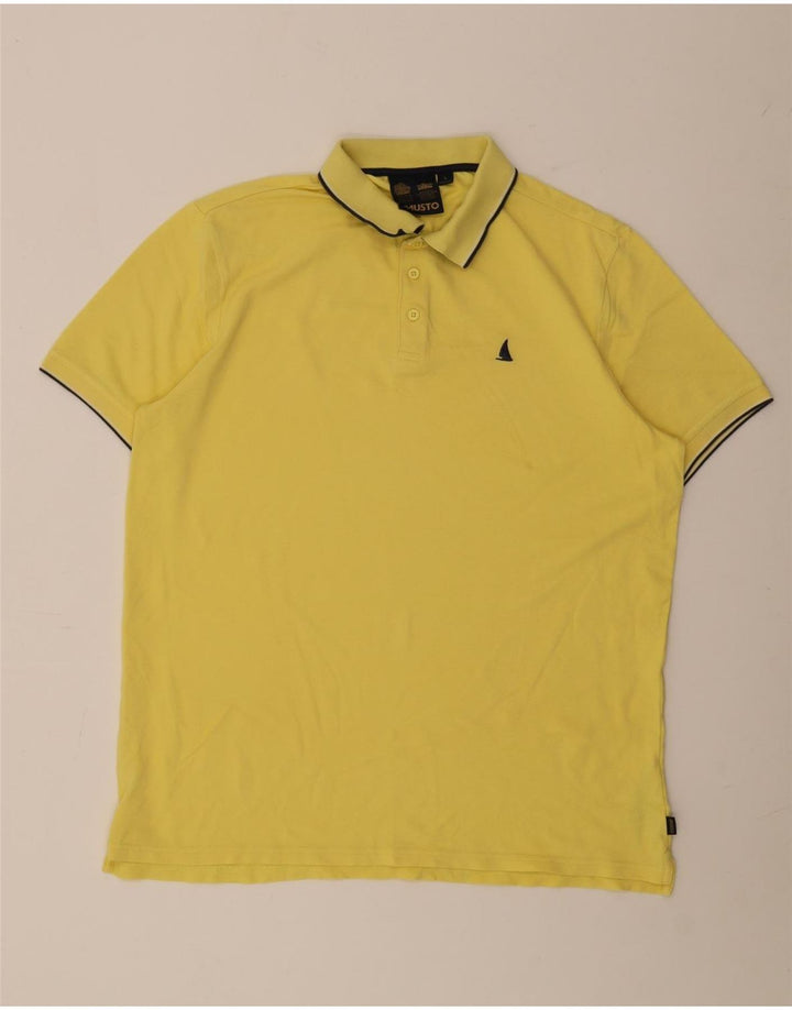 MUSTO Mens Polo Shirt Large Yellow Cotton