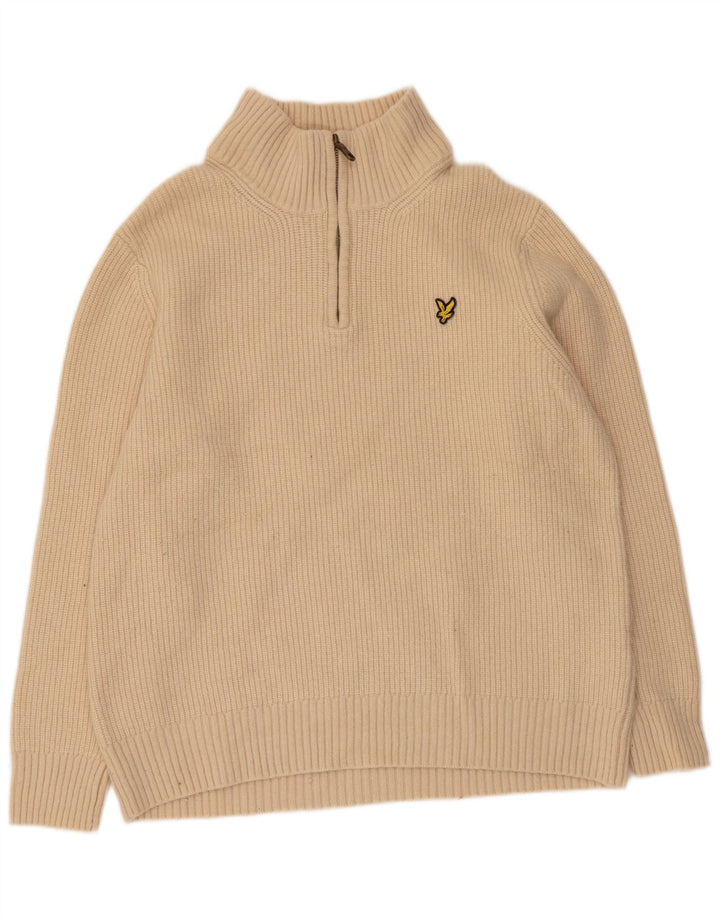 Lyle & Scott Mens Zip Neck Jumper Sweater XL Beige