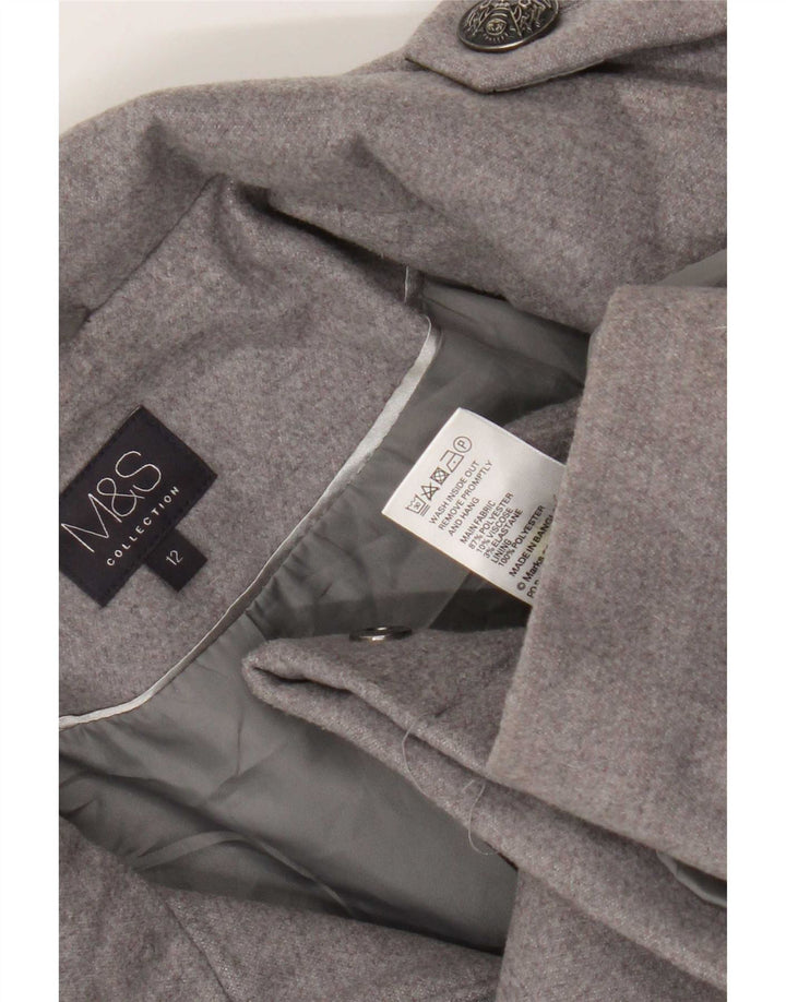 Marks & Spencer Womens Short Military Blazer Jacket UK 12 Medium Grey