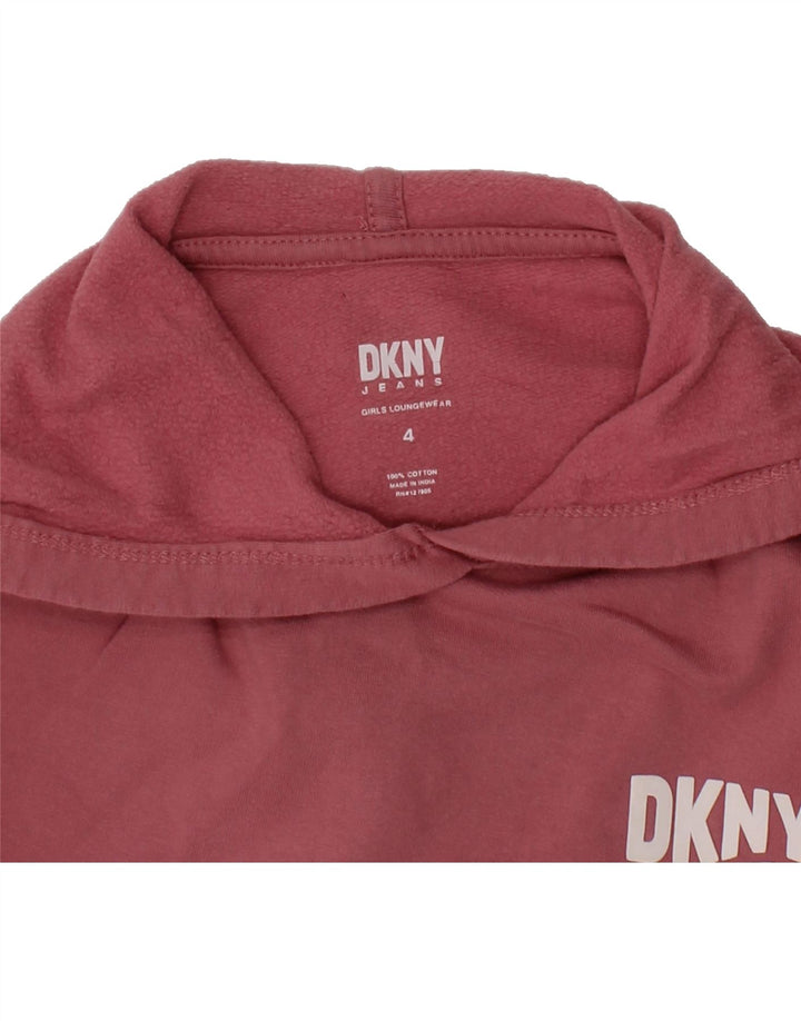 DKNY Girls Graphic Hoodie Jumper 3-4 Years Pink Cotton Vintage Dkny and Second-Hand Dkny from Messina Hembry 