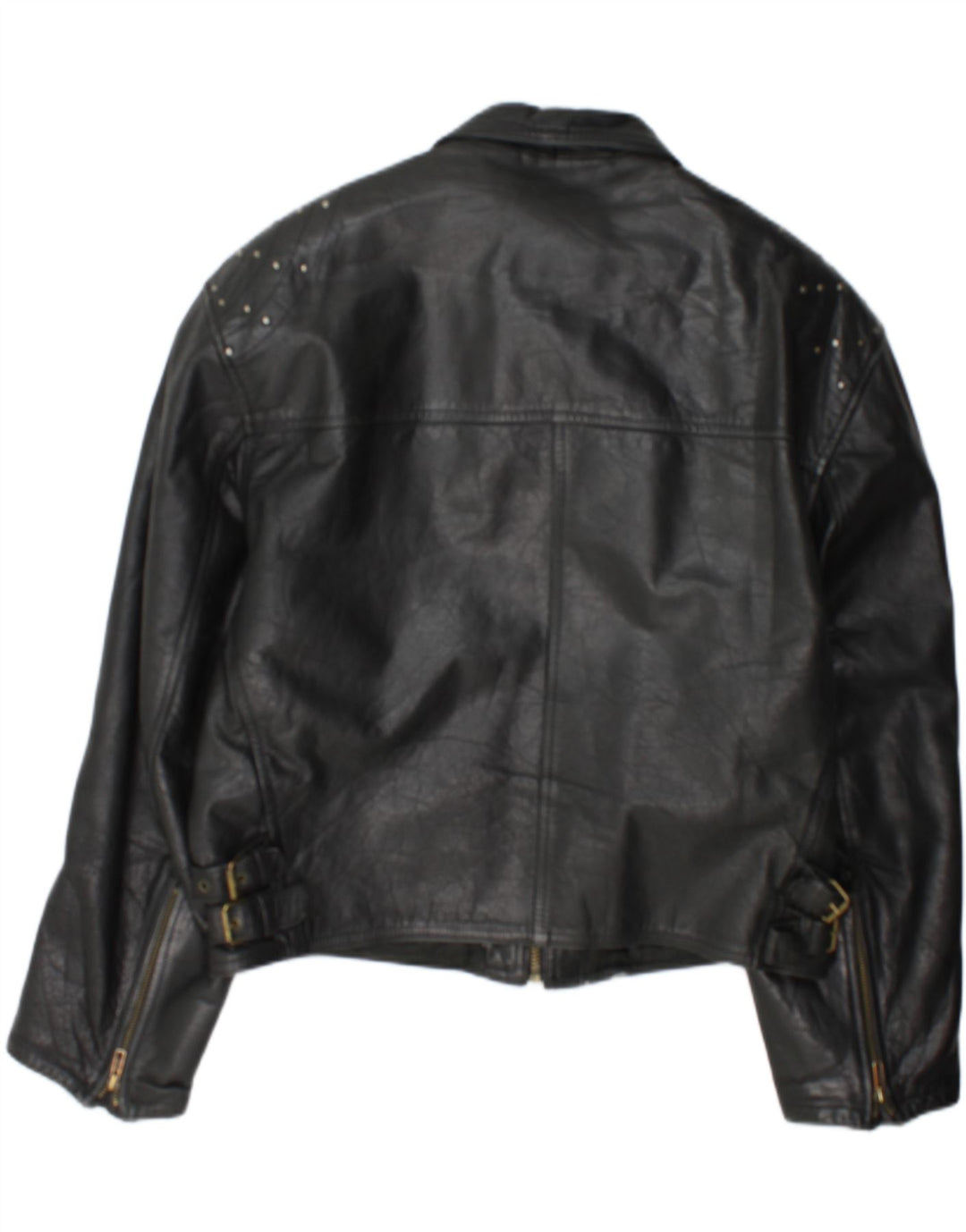 Vintage Womens Leather Racer Jacket UK 18 XL Black Leather
