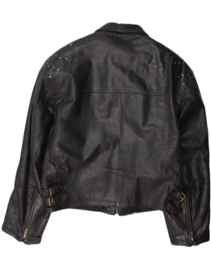 Vintage Womens Leather Racer Jacket UK 18 XL Black Leather