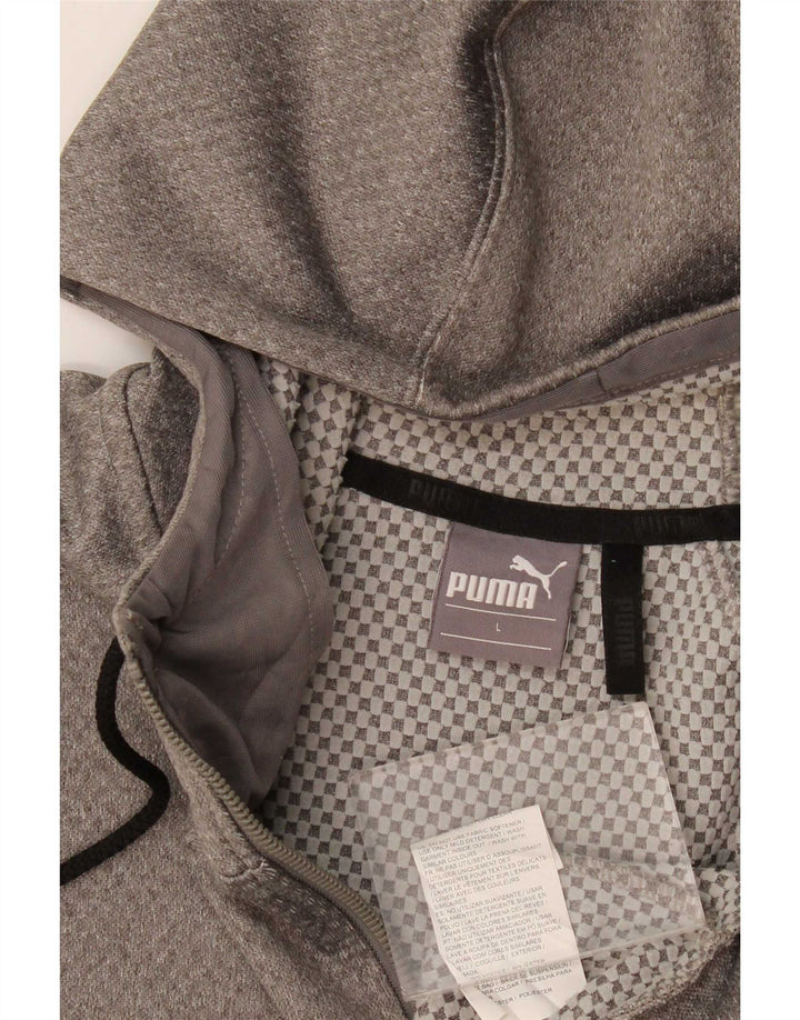Puma Mens Zip Hoodie Sweater Large Grey Flecked Polyester