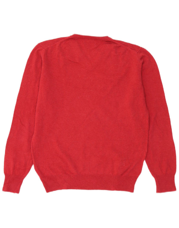 Massimo Dutti Mens V-Neck Jumper Sweater Medium Red Wool