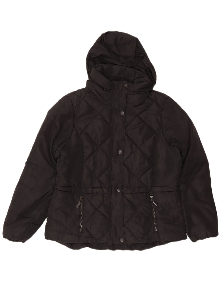 Marks & Spencer Womens Hooded Padded Jacket UK 14 Medium Black Polyester