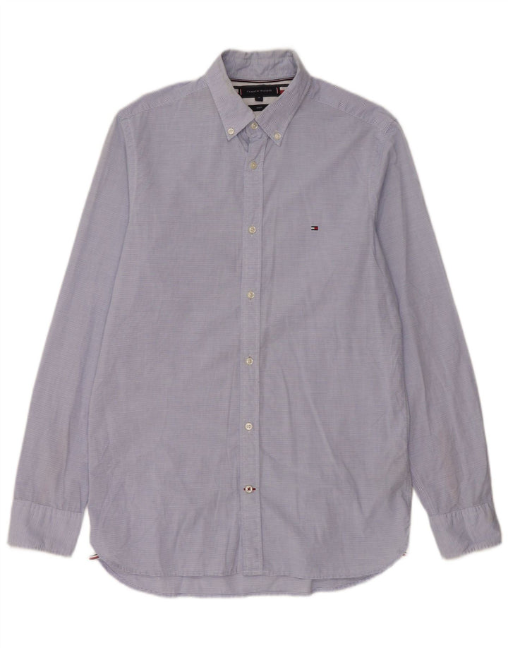 Tommy Hilfiger Mens Slim Fit Shirt Medium Blue Pinstripe Cotton