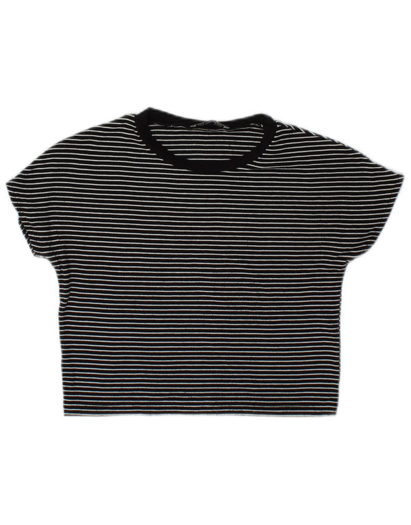 Zara Womens Trafaluc Crop T-Shirt Top UK 10 Small Black Striped Viscose