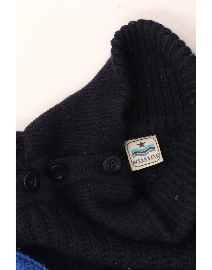 Ocean Star Mens Button Neck Jumper Sweater IT 52 Large Blue Colourblock