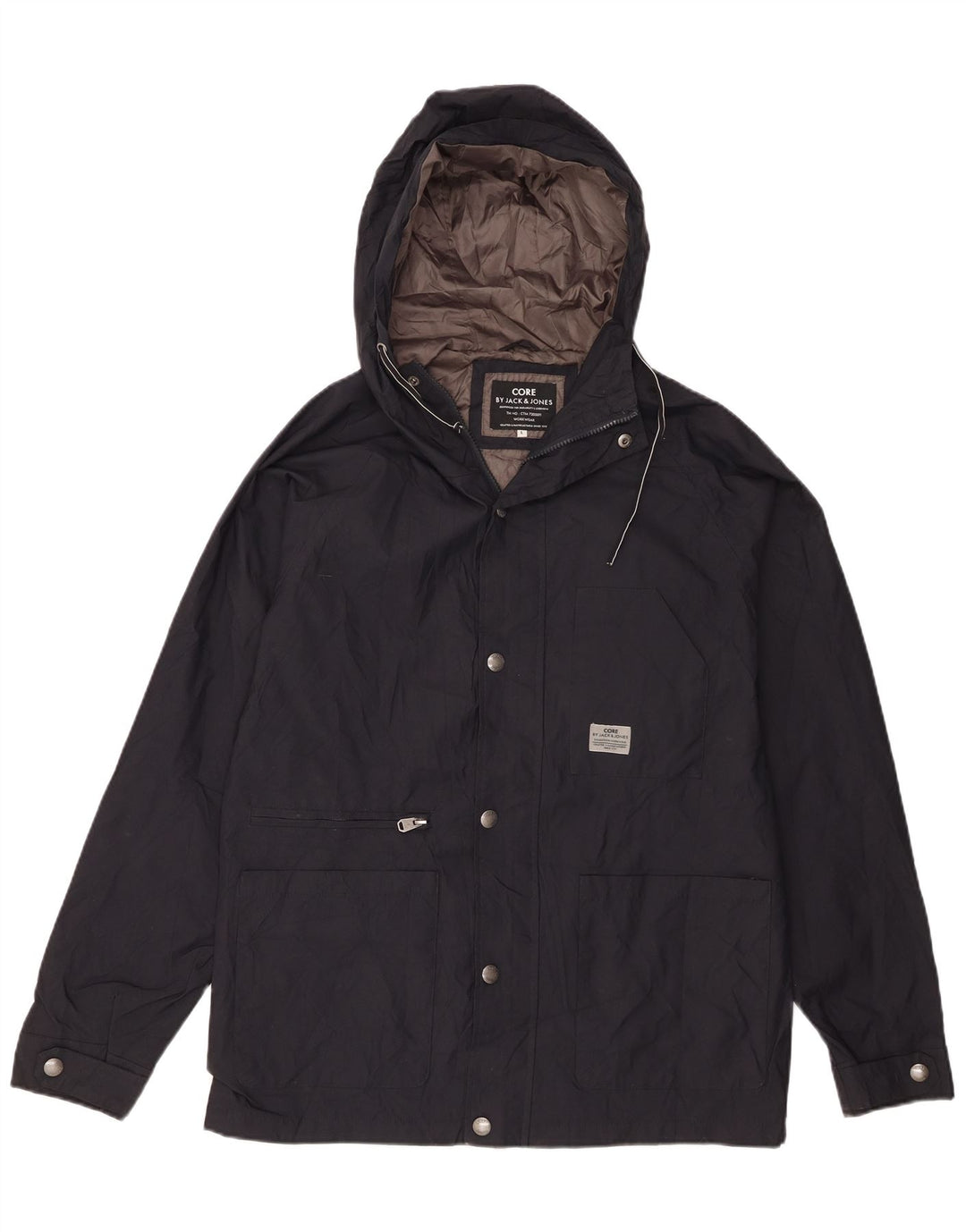 Jack & Jones Mens Hooded Rain Jacket UK 40 Large Navy Blue Nylon