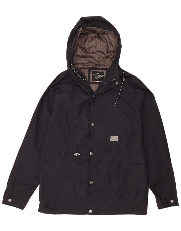 Jack & Jones Mens Hooded Rain Jacket UK 40 Large Navy Blue Nylon