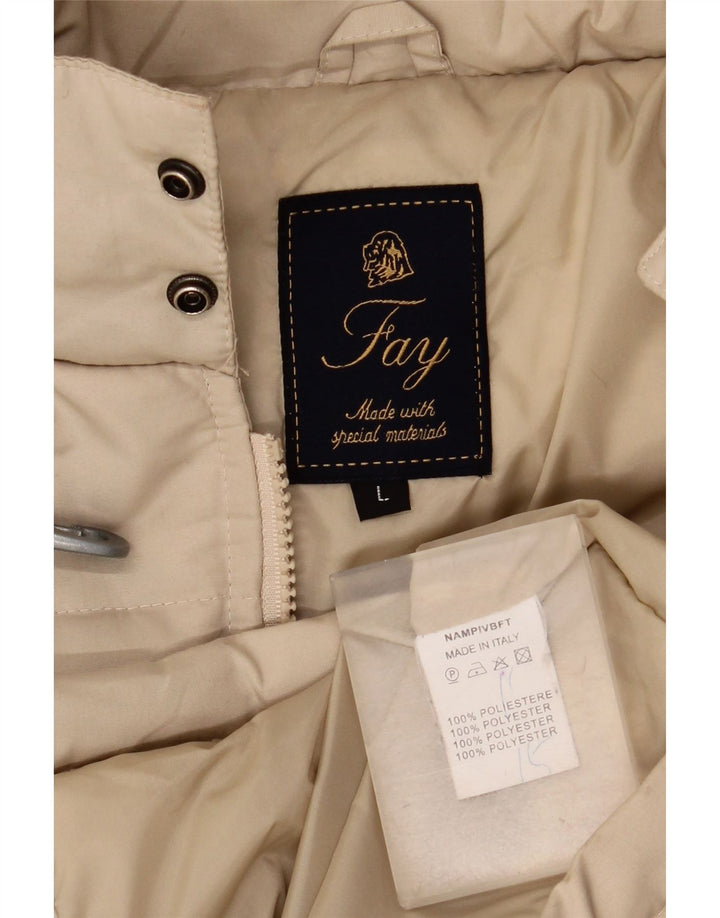Fay Mens Hooded Padded Coat UK 40 Large Beige Polyester