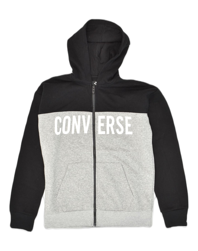 CONVERSE Boys Graphic Zip Hoodie Sweater 13-14 Years Grey Colourblock | Vintage Converse | Thrift | Second-Hand Converse | Used Clothing | Messina Hembry 