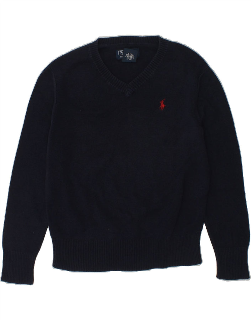 POLO RALPH LAUREN Boys V-Neck Jumper Sweater 4-5 Years Navy Blue Cotton | Vintage Polo Ralph Lauren | Thrift | Second-Hand Polo Ralph Lauren | Used Clothing | Messina Hembry 